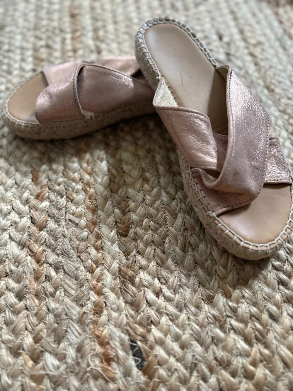 Matt Bernson Metallic Rose Cross-Strap Espadrille Slide